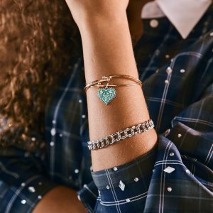 Enamel Teal Hearts in Bloom Charm