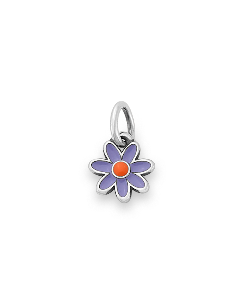 Enamel Lavender Purple and Orange Mini Flower Charm