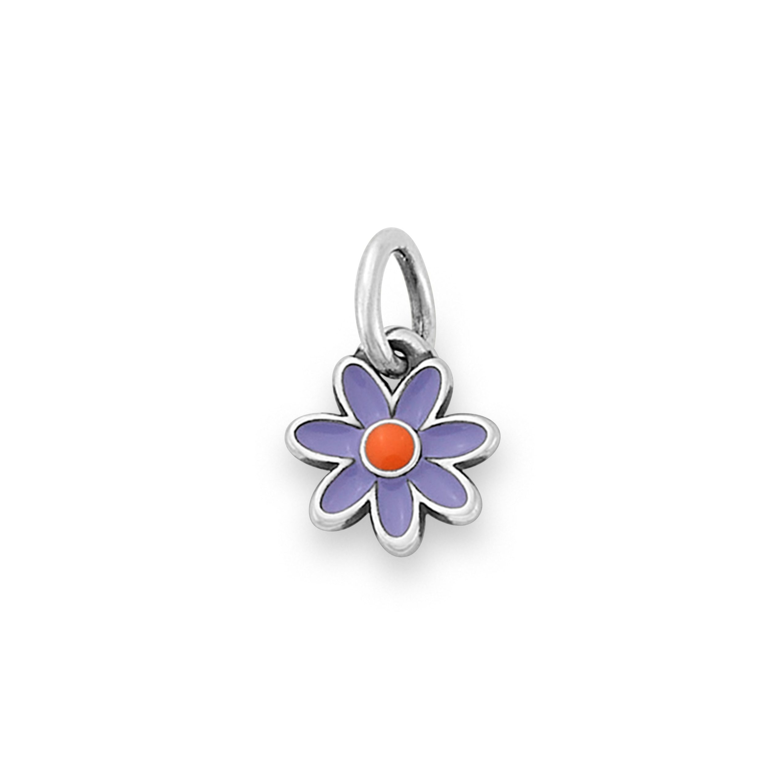 Enamel Lavender Purple and Orange Mini Flower Charm - Image 2
