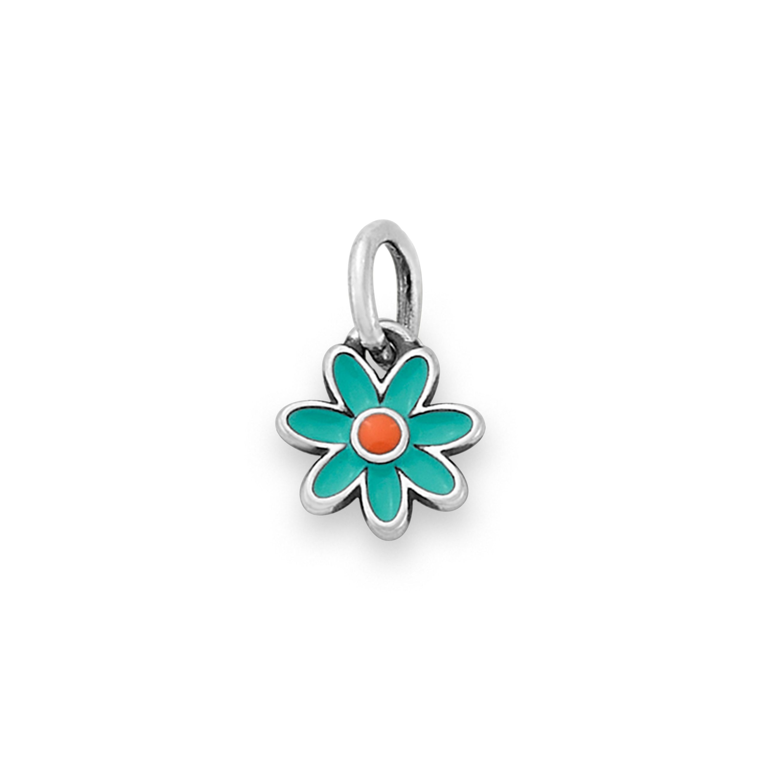 Enamel Aqua Blue and Orange Mini Flower Charm - Image 2