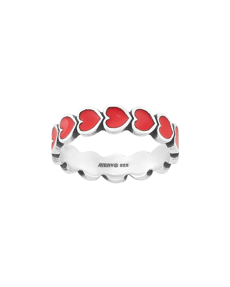 Enamel Red Connected Hearts Ring - Image 4