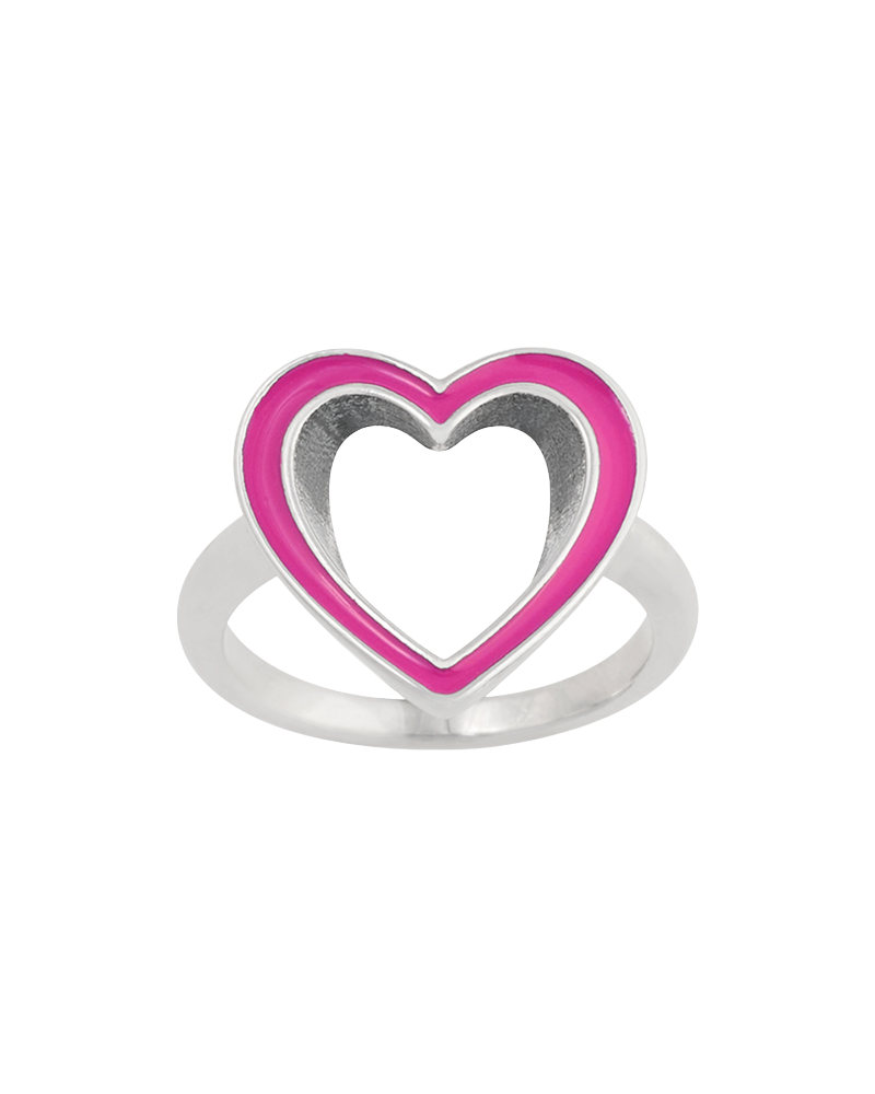 Enamel Pink Open Heart Ring - Image 3