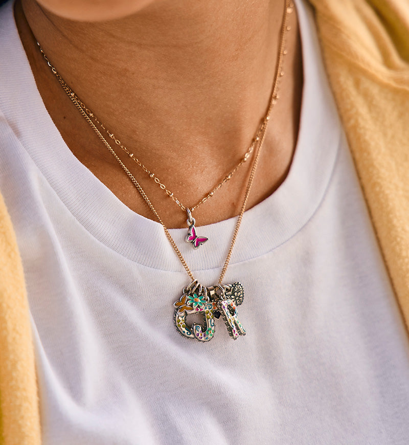 Enamel Aqua Blue and Orange Mini Flower Charm - Image 4