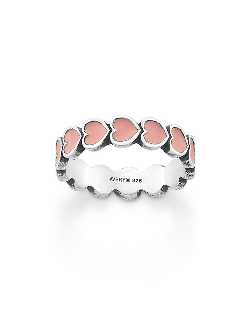 Enamel Pink Connected Hearts Ring