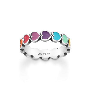 Enamel Multi-Colored Connected Hearts Ring