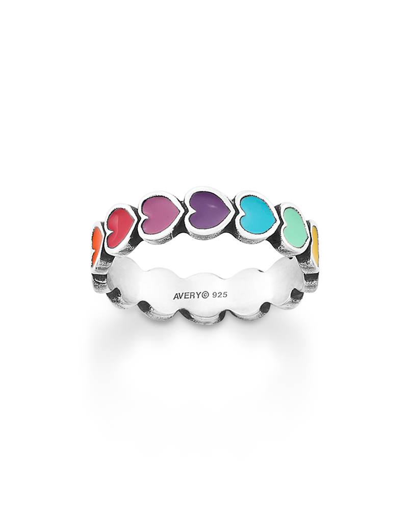 Enamel Multi-Colored Connected Hearts Ring