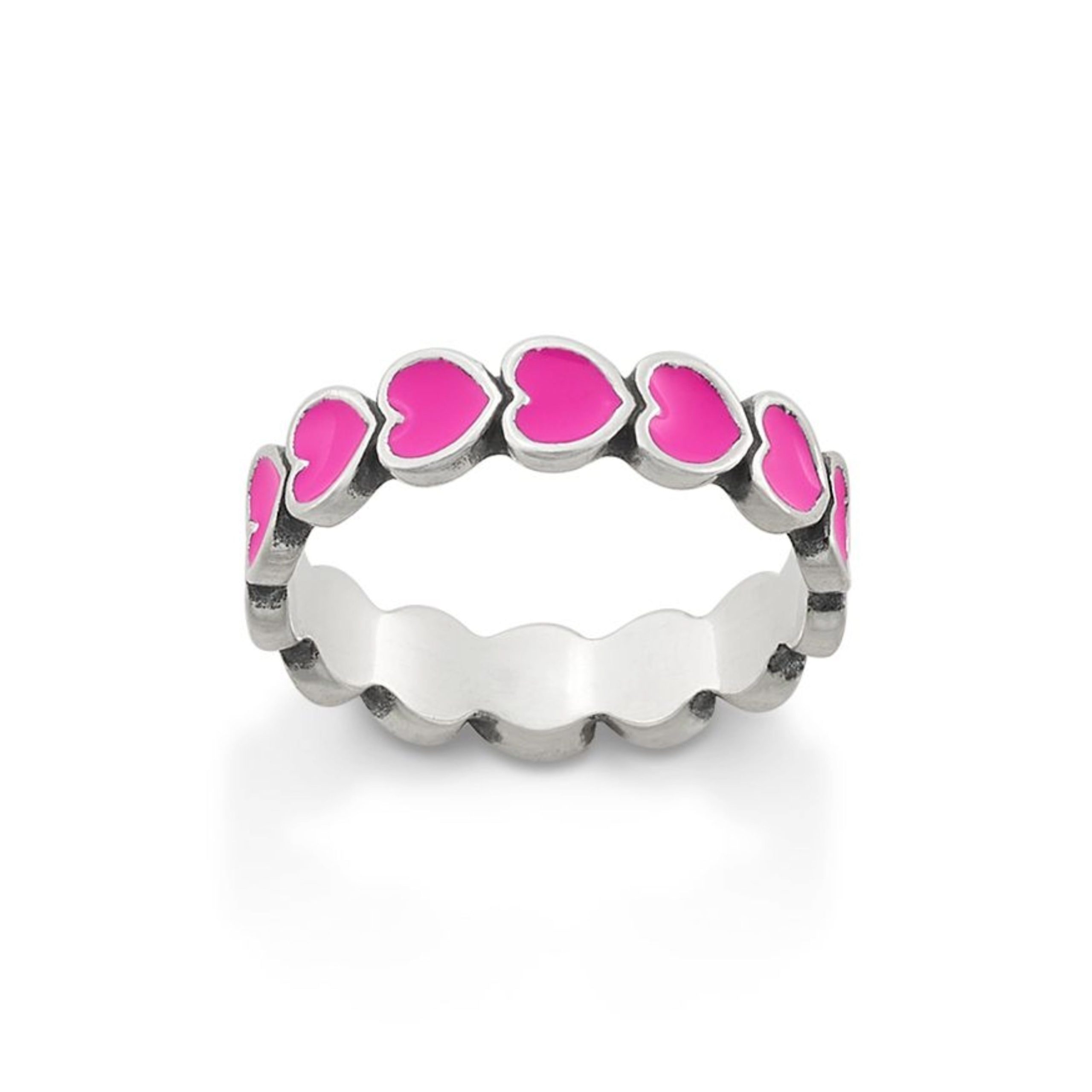 Enamel Dark Pink Connected Hearts Ring - Image 2